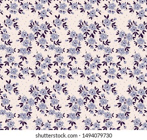 Floral pattern. Pretty flowers on light background. Printing with small light blue flowers. Ditsy print. Seamless vector texture. Spring bouquet.