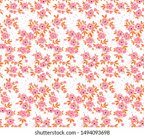 Floral pattern. Pretty flowers on white background. Printing with small pink flowers. Ditsy print. Seamless vector texture. Spring bouquet.