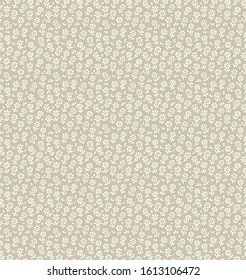 Floral pattern. Pretty flowers on gray  background. Printing with small white flowers. Ditsy print. Seamless vector texture. Spring bouquet.