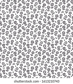 Patrón floral. Bonitas flores sobre fondo blanco. Impresión con pequeñas flores negras. Impresión Ditsy. Textura vectorial sin inconvenientes. Ramo de primavera.