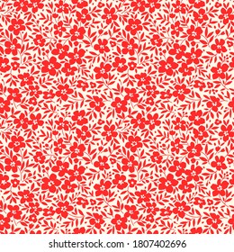 Floral pattern. Pretty flowers on white background. Printing with small red flowers. Ditsy print. Seamless vector texture. Spring bouquet.