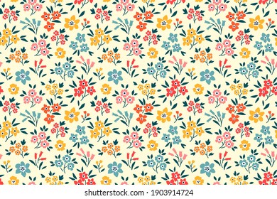 Floral pattern. Pretty flowers on white background. Printing with small colorful flowers. Ditsy print. Seamless vector texture. Spring bouquet. Stock vector.