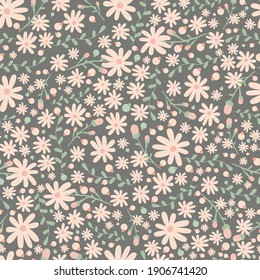 Floral pattern. Pretty flowers on dark background. Printing with small pink flowers. Ditsy print. Seamless vector texture. Cute flower patterns. elegant template for fashionable printers