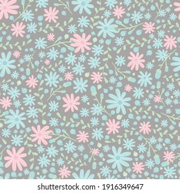 Blumenmuster. Hübsche Blumen auf dunklem Hintergrund. Bedruckt mit kleinen rosa und blauen Blumen. Ditsy-Druck. Nahtlose Textur. Frische Blumenmuster. elegante Vorlage für modische Drucker. elegant