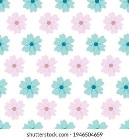 Floral pattern. Pretty flowers on white background. Printing with small blue and pink flowers. Ditsy print. Seamless vector texture. Cute flower patterns. elegant template for fashionable printers