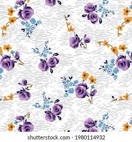 Floral pattern Pretty flowers on melange background Printing roses with ditsy design Seamless vector texture Spring bouquet