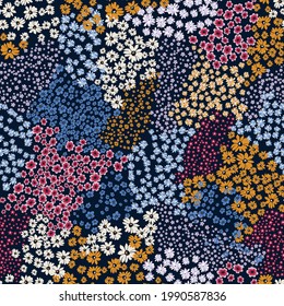 Floral Pattern. Pretty Flowers On Navy  Background