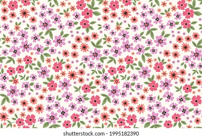 Floral pattern. Pretty flowers on white background. Printing with small flowers. Ditsies floral print. Seamless vector texture. Spring bouquet.