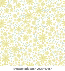 Floral pattern. Pretty flowers on white background. Printing with small yellow flowers. Ditsy print. Seamless texture. Cute summer flower patterns. elegant template for fashionable printers