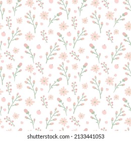 Patrón floral. Bonitas flores de fondo blanco. Impresión con flores rosadas pequeñas. Impresión Ditsy. Cuta y elegante plantilla de flores para impresoras de moda