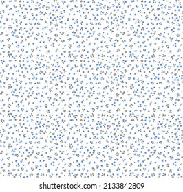 Floral pattern. Pretty flowers on white background. Printing with small blue flowers. Ditsy print. Seamless vector texture. Spring bouquet. Stock vector.