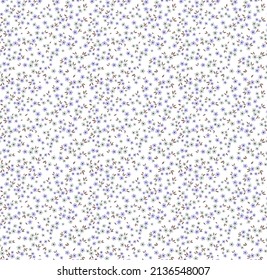 Floral pattern. Pretty flowers on white background. Printing with small lilac flowers. Ditsy print. Seamless vector texture. Spring bouquet. Stock vector.