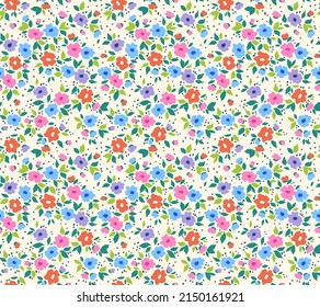 Floral pattern. Pretty flowers on white background. Printing with small colorful flowers. Ditsy print. Seamless vector texture. Spring bouquet. Stock vector.