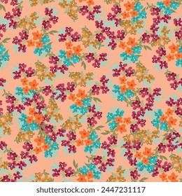 Blumenmuster. Hübsche Blumen auf farbigem Hintergrund. Drucken mit kleinen weißen Blüten. Ditsy Print. Nahtlose Textur der Vektorgrafik. Frühlingsstrauß