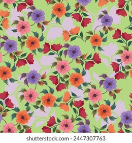 Floral pattern. Pretty flowers on color background. Printing with small white flowers. Ditsy print. Seamless vector texture. Spring bouquet