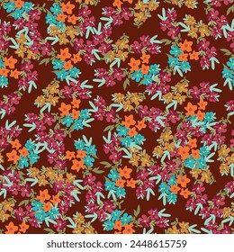 Blumenmuster. Hübsche Blumen auf farbigem Hintergrund. Drucken mit kleinen weißen Blüten. Ditsy Print. Nahtlose Textur der Vektorgrafik. Frühlingsstrauß