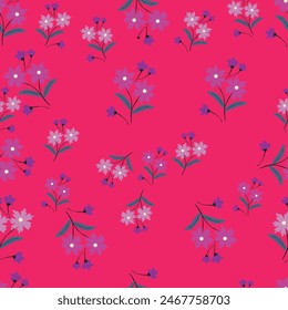 Floral pattern. Pretty flowers on color background. Printing with small white flowers. Ditsy print. Seamless vector texture.