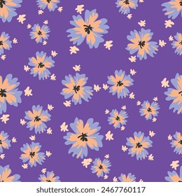 Floral pattern. Pretty flowers on color background. Printing with small white flowers. Ditsy print. Seamless vector texture.