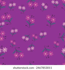 Floral pattern. Pretty flowers on color background. Printing with small white flowers. Ditsy print. Seamless vector texture. Spring bouquet