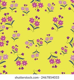 Patrón floral. Bonitas flores sobre fondo de color. Impresión con Pequeñas flores blancas. Impresión diminuta. Textura de Vector sin costuras. Ramo de primavera