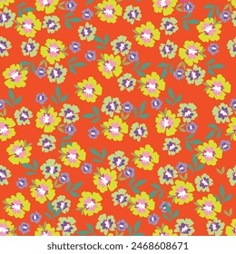 Floral pattern. Pretty flowers on color background. Printing with small white flowers. Ditsy print. Seamless vector texture. Spring bouquet