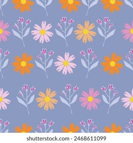 Floral pattern. Pretty flowers on color background. Printing with small white flowers. Ditsy print. Seamless vector texture. Spring bouquet