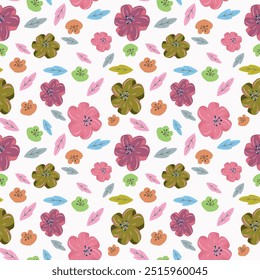 Patrón floral. Bonitas flores sobre fondo blanco. Impresión con Pequeñas flores amarillas y rosadas. Impresión sucia. Textura de Vector sin costuras. Ramo de primavera.