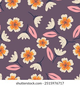 Patrón floral. Bonitas flores sobre fondo blanco. Impresión con Pequeñas flores amarillas y rosadas. Impresión sucia. Textura de Vector sin costuras. Ramo de primavera.