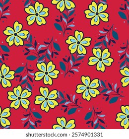 Floral pattern. Pretty flowers on white background. Printing with small yellow and pink flowers. Ditsy print. Seamless vector texture. Spring bouquet
