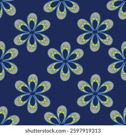 Floral pattern. Pretty flowers on navy blue background. Printing with small lilac and pale blue flowers. Ditsy print. Seamless vector texture. Spring bouquet