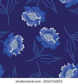 Patrón floral. Bonitas flores sobre fondo azul gris. Impresión con Pequeñas flores blancas. Impresión sucia. Textura de Vector sin costuras. Ramo de primavera.