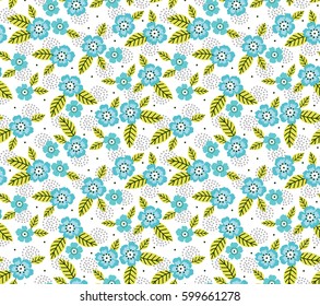 Floral pattern. Pretty flowers on white background. Printing with Small-scale light blue flowers. Ditsy style print. Seamless vector texture