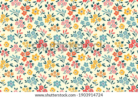 Floral pattern. Pretty flowers on white background. Printing with small colorful flowers. Ditsy print. Seamless vector texture. Spring bouquet. Stock vector.