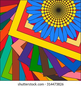 Floral pattern. Print with geometric shapes. Colorful flowers.