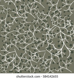 Floral pattern with random branches and berries. Good for fabrics, wallpapers, cards,papers. Retro style.