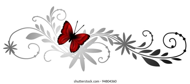 Floral pattern with red butterfly