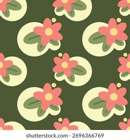 Floral Pattern with Red Flowers and Green Leaves