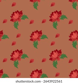 Floral pattern, Red flowers, Seamless background, Decorative paper, Fabric print
