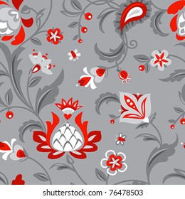 Floral pattern in red and grey shades