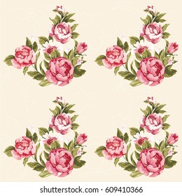 Floral pattern with red peony Vector Illustration EPS8