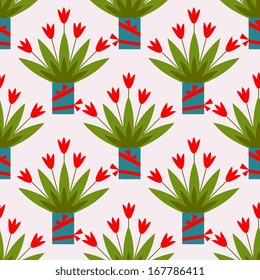 Floral pattern with red tulips