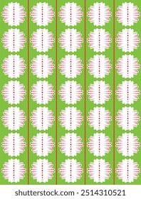 Floral Pattern with Red and White Accents on Bright Green Background