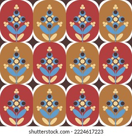 Floral pattern. Retro wallpaper with simple colors. Fabric for a dress with flowers. Ethnic motifs with flowers.