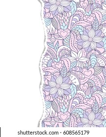 Floral pattern with ripped paper on white background.Vector illustration.