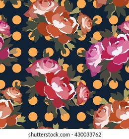 Floral pattern with rose flowers.Colorful vector print.Textile texture