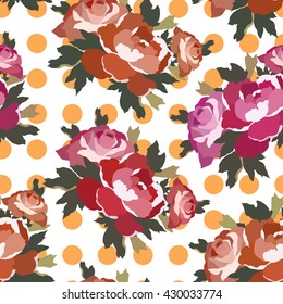 Floral pattern with rose flowers.Colorful vector print.Textile texture