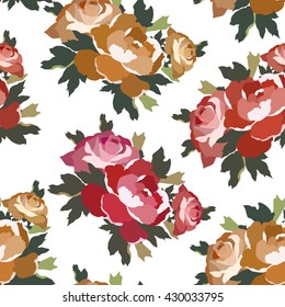 Floral pattern with rose flowers.Colorful vector print.Textile texture