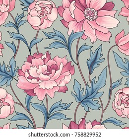 Floral pattern rose ornamental background flourish texture with bouquet. Gentle tiled wallpaper