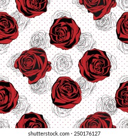 Floral Pattern. Rose red background. Vector illustration