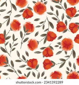 Floral pattern with roses for background, wallpaper, texture, decor. Seamless pattern with spring flowers and leaves. autumn Flower rose. Botanic Tile.